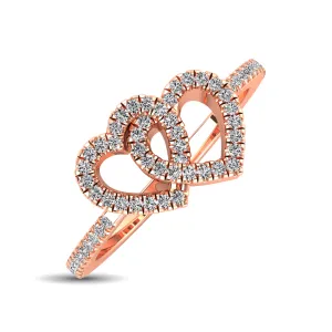 10K Rose Gold 1/5 Ctw Diamond Double Heart Ring