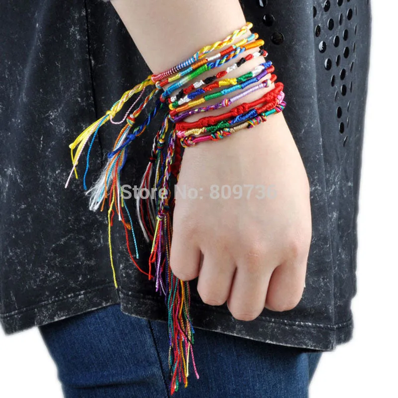 10Pcs Handmade Braided Bohemian Colorful Rainbow Rope Bracelets