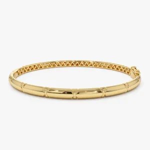 14K 4MM Dome X Cut Design Gold Bangle