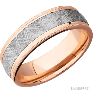 14K Rose Gold with Polish Finish and Meteorite Inlay - 7MM