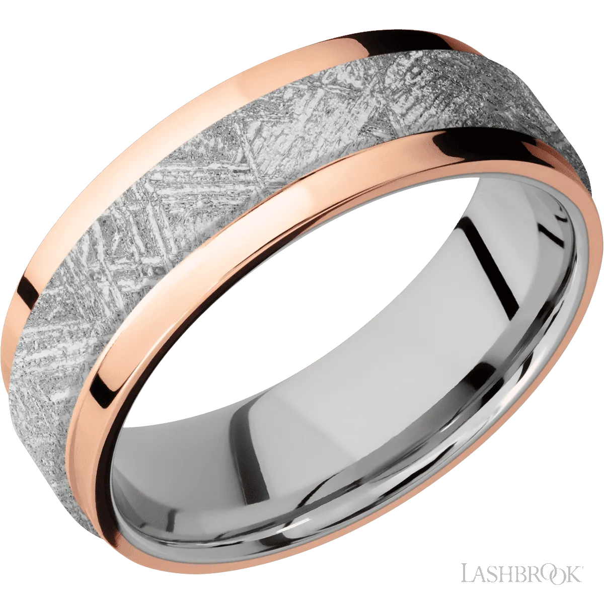 14K Rose Gold with Polish Finish and Meteorite Inlay and 14K White Gold - 7MM