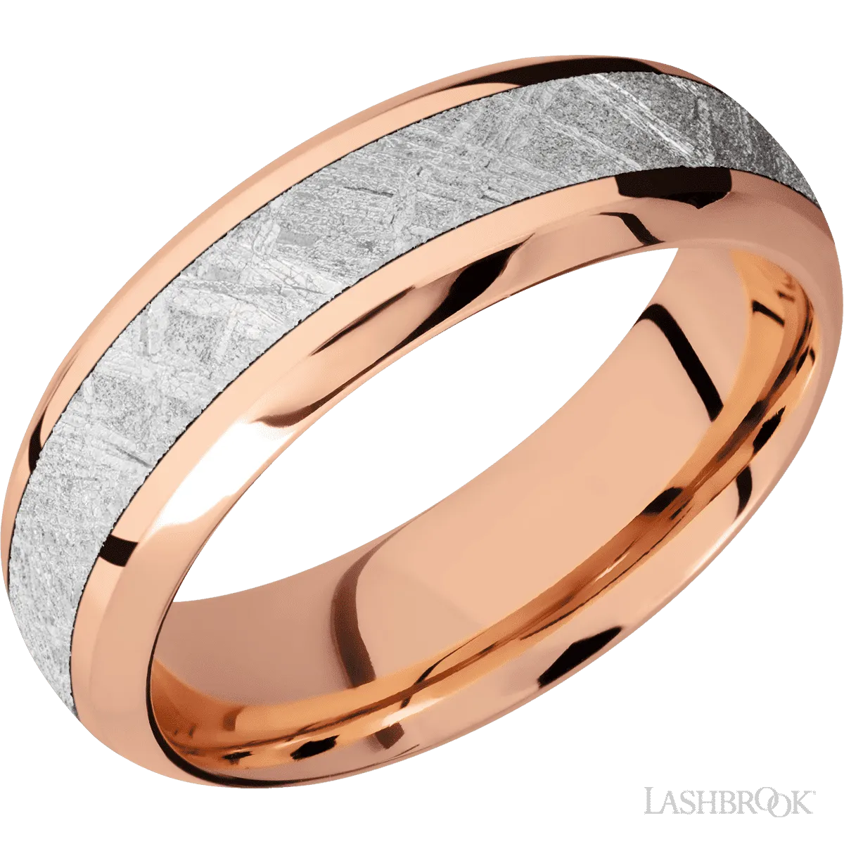 14K Rose Gold with Polish , Polish Finish and Meteorite Inlay - 7 MM