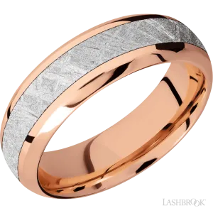 14K Rose Gold with Polish , Polish Finish and Meteorite Inlay - 7 MM