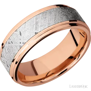 14K Rose Gold with Polish , Polish Finish and Meteorite Inlay - 8 MM