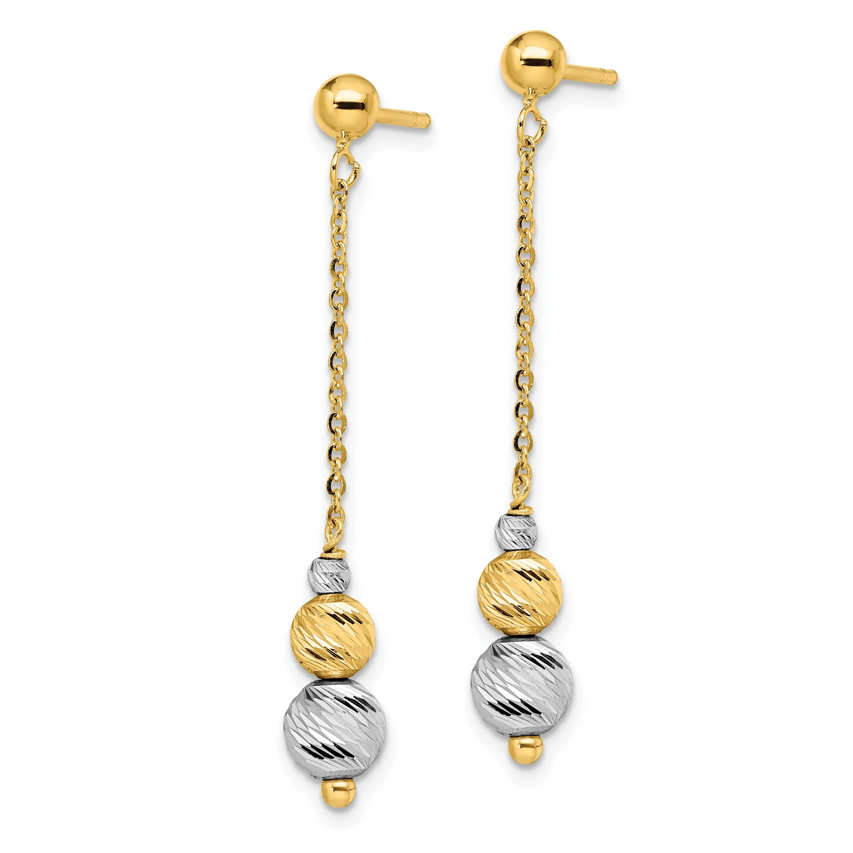 14k Two Tone Gold Textured Dangle Earrings