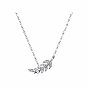 14K White Gold Diamond Leaf Pendant Necklace - NK4627W45JJ