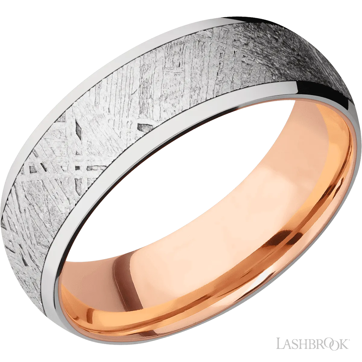 14K White Gold with Polish Finish and Meteorite Inlay and 14K Rose Gold - 7MM