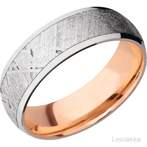 14K White Gold with Polish Finish and Meteorite Inlay and 14K Rose Gold - 7MM