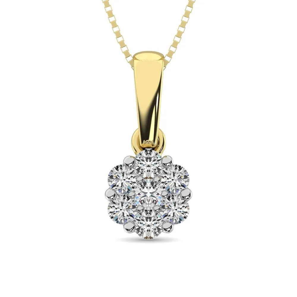 14K Yellow Gold 1/4 Ct.Tw. Diamond Flower Pendant