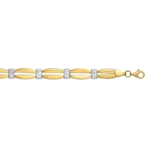 14k Yellow Gold Curved Bar Link Fancy Bracelet, 7.25"