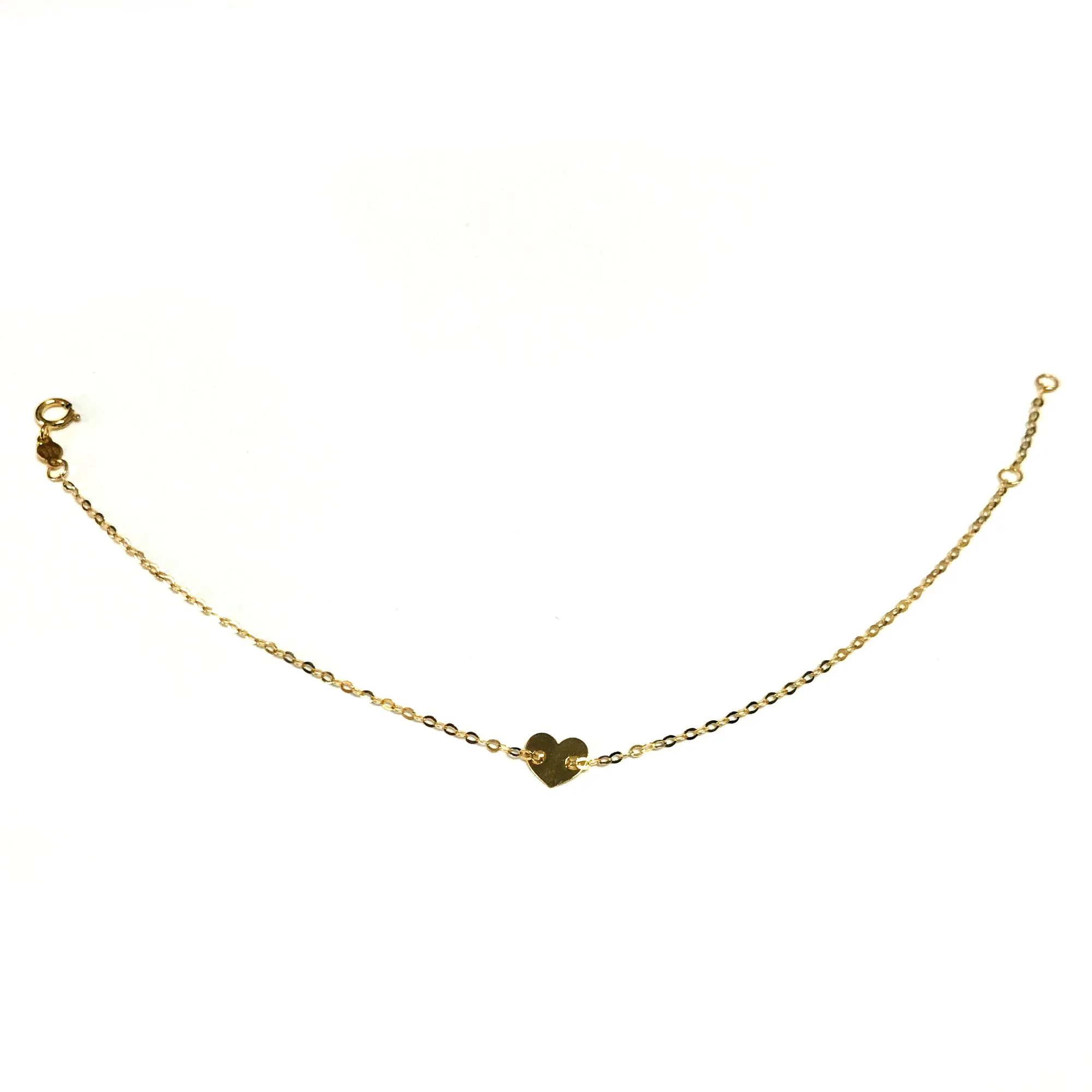 14k Yellow Gold Heart Charm Fancy Bracelet, 7"