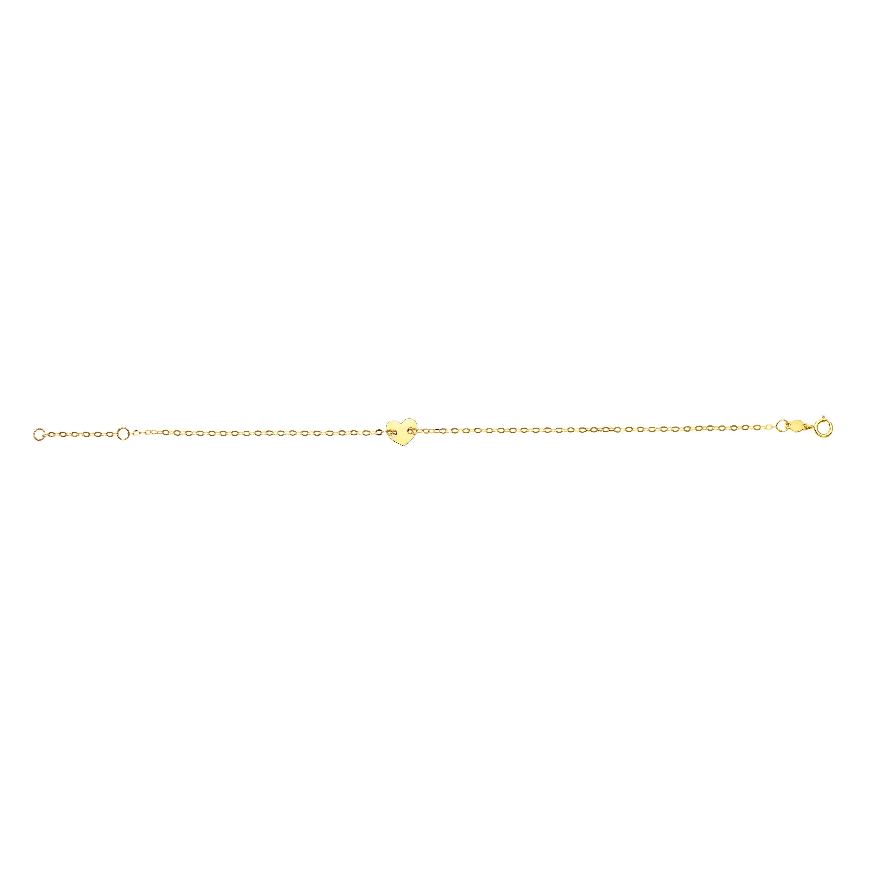 14k Yellow Gold Heart Charm Fancy Bracelet, 7"