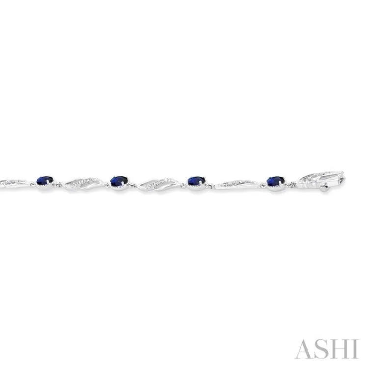 1/5 Ctw Oval Cut 4X3 MM Sapphire and Round Cut Diamond Precious Eternity Link Tennis Bracelet in 10K White Gold