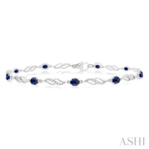 1/5 Ctw Oval Cut 4X3 MM Sapphire and Round Cut Diamond Precious Eternity Link Tennis Bracelet in 10K White Gold