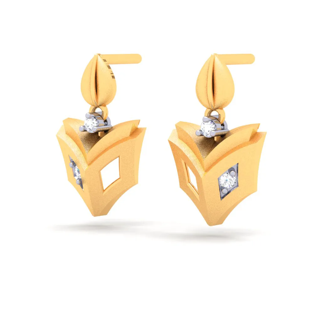 18k Book-shaped Gold & Diamond Drop Earrings From Diamond Collection