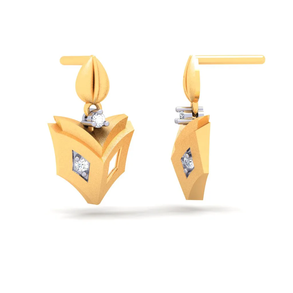 18k Book-shaped Gold & Diamond Drop Earrings From Diamond Collection