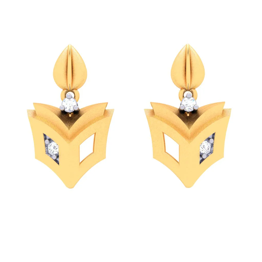 18k Book-shaped Gold & Diamond Drop Earrings From Diamond Collection