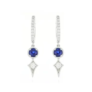 18k White Gold Blue Sapphire and Diamond Drop Earrings