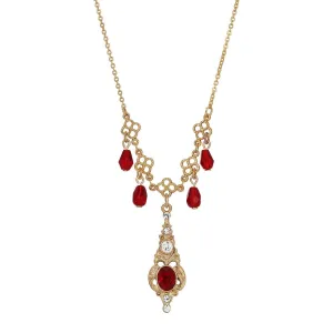 1928 Jewelry Belle Epoch Red Stone Crystal Drop Necklace 16"   3" Extender