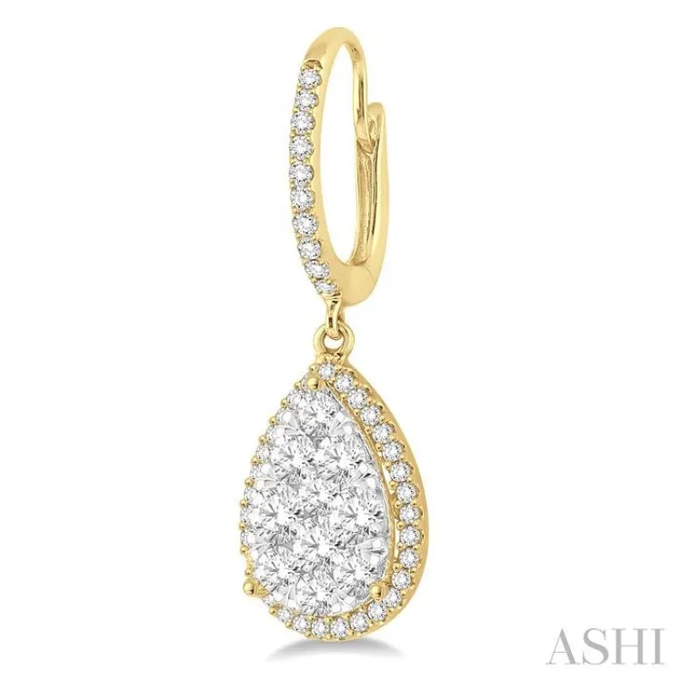 2 Ctw Pear Shape Diamond Lovebright Earrings in 14K Yellow and White Gold