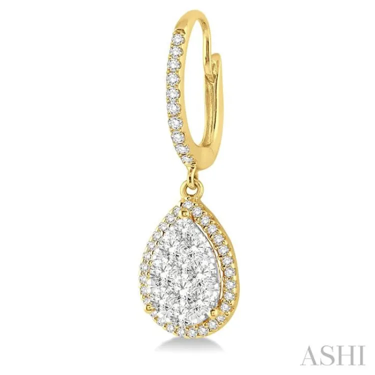 3/4 Ctw Pear Shape Diamond Lovebright Earrings in 14K Yellow and White Gold