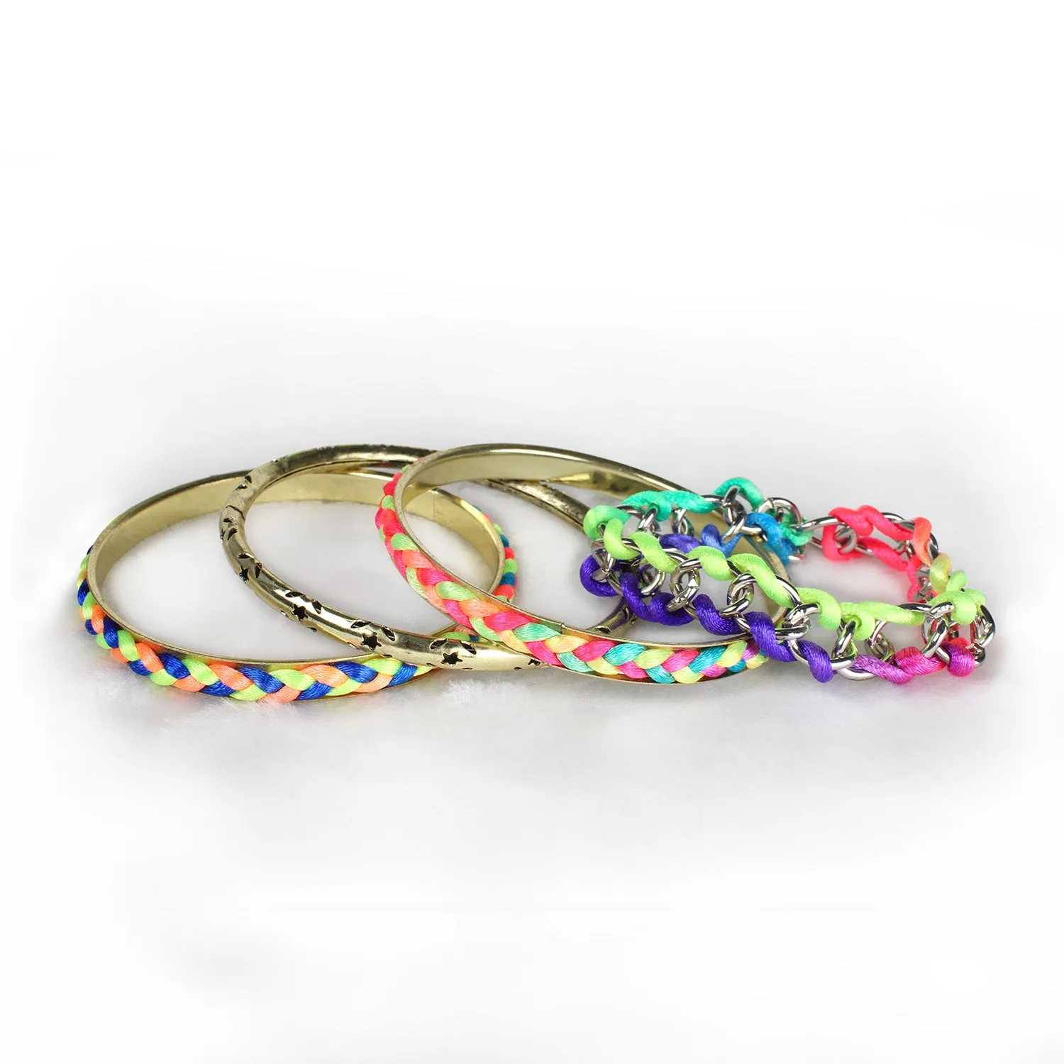 4-Piece Colorful Woven Burnished Gold Bracelet Set