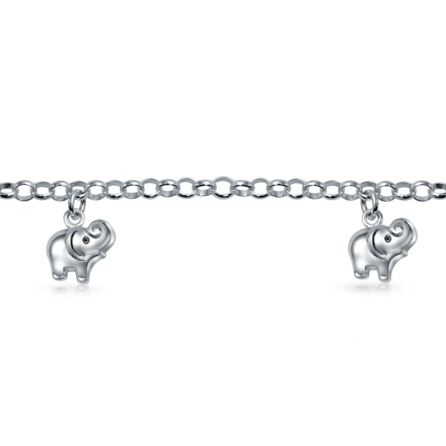 5 Dangling Good Luck Elephant Charm Bracelet .925Sterling Silver