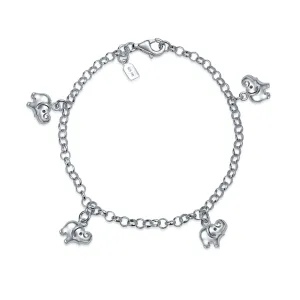 5 Dangling Good Luck Elephant Charm Bracelet .925Sterling Silver