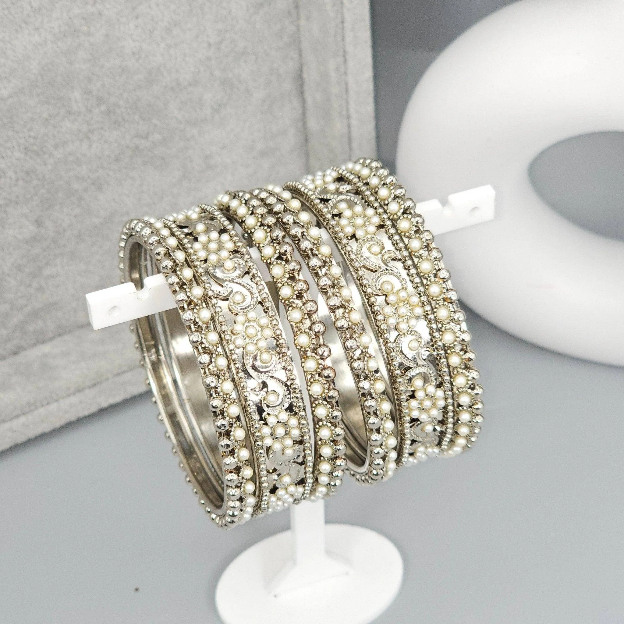 6 Pcs Polki Pearls Bangle set