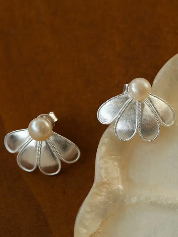 925 Silver Soma Flower Pearls Earrings