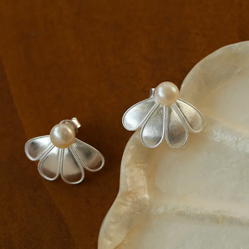 925 Silver Soma Flower Pearls Earrings