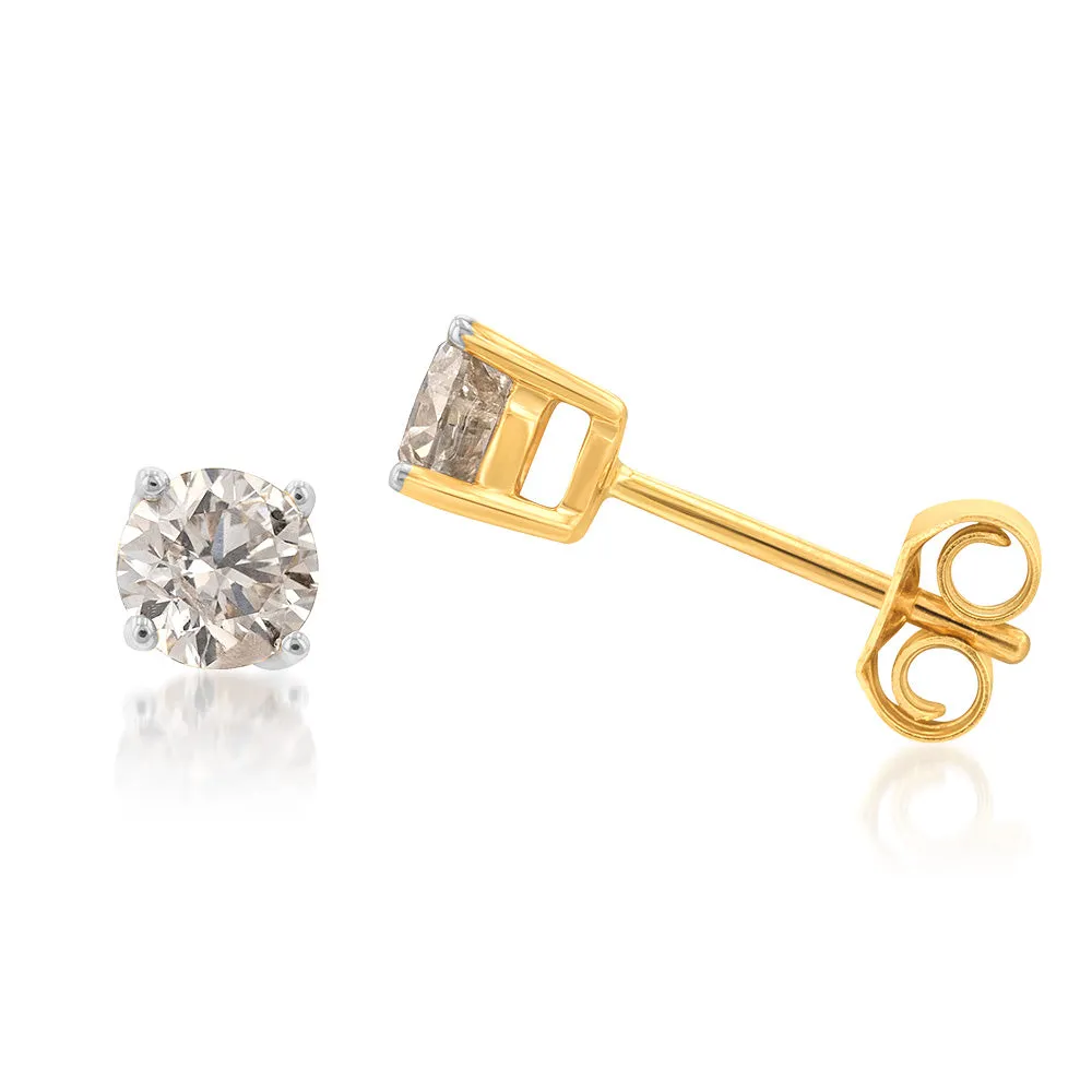 9ct Yellow Gold 3/4 Carat Diamond Stud