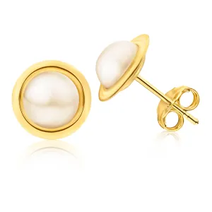 9ct Yellow Gold Exquisite Pearl Stud Earrings