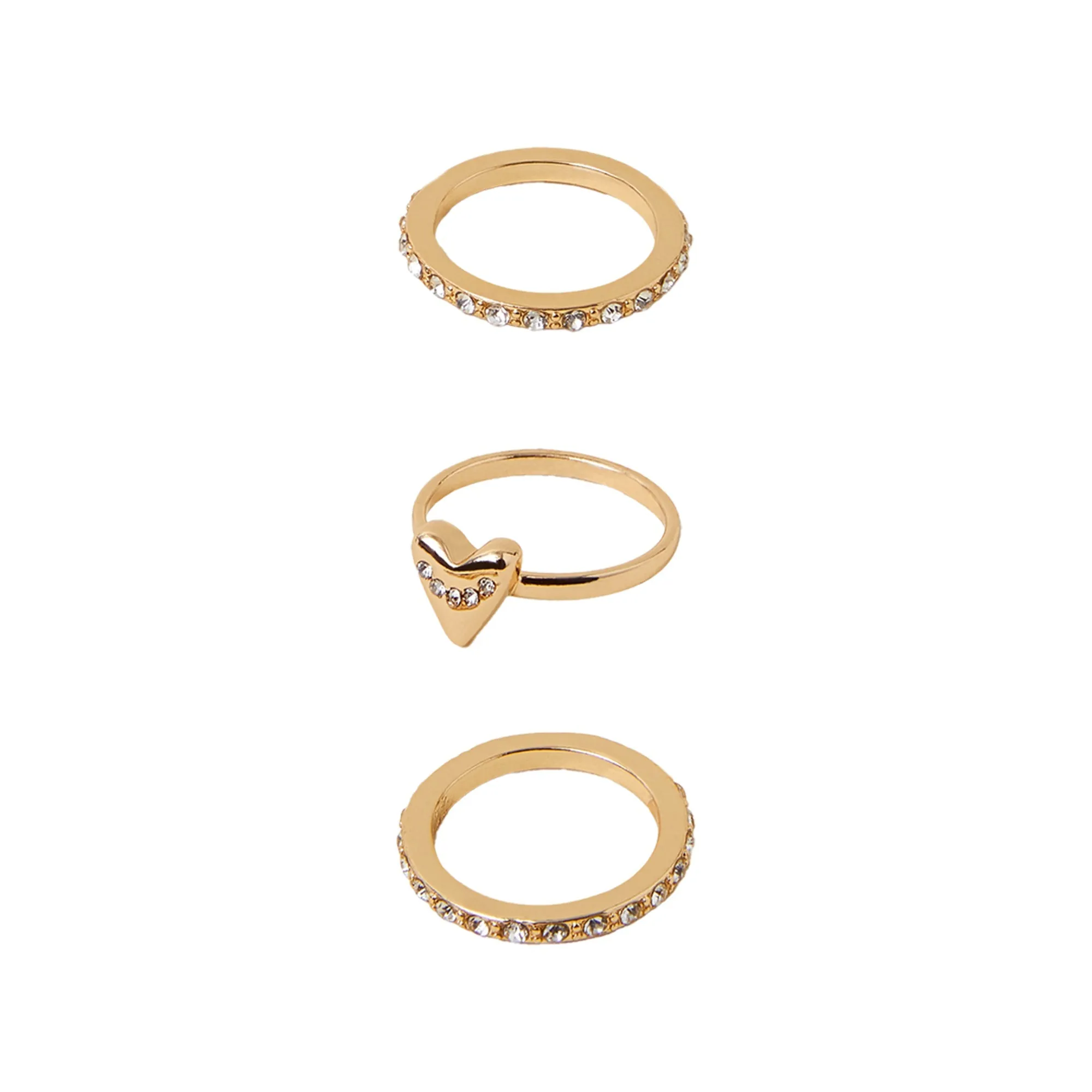 Accessorize London Women's Gold Heart Gem Rings Pack Of 3-Medium