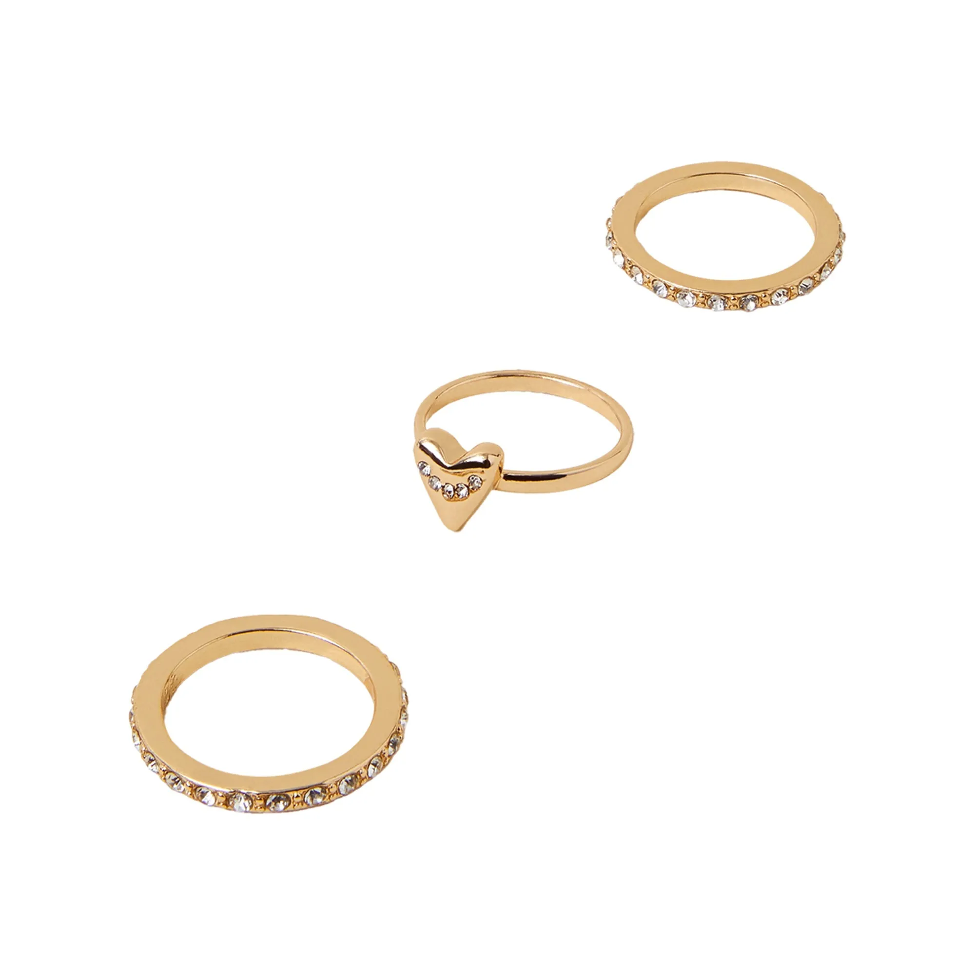 Accessorize London Women's Gold Heart Gem Rings Pack Of 3-Medium