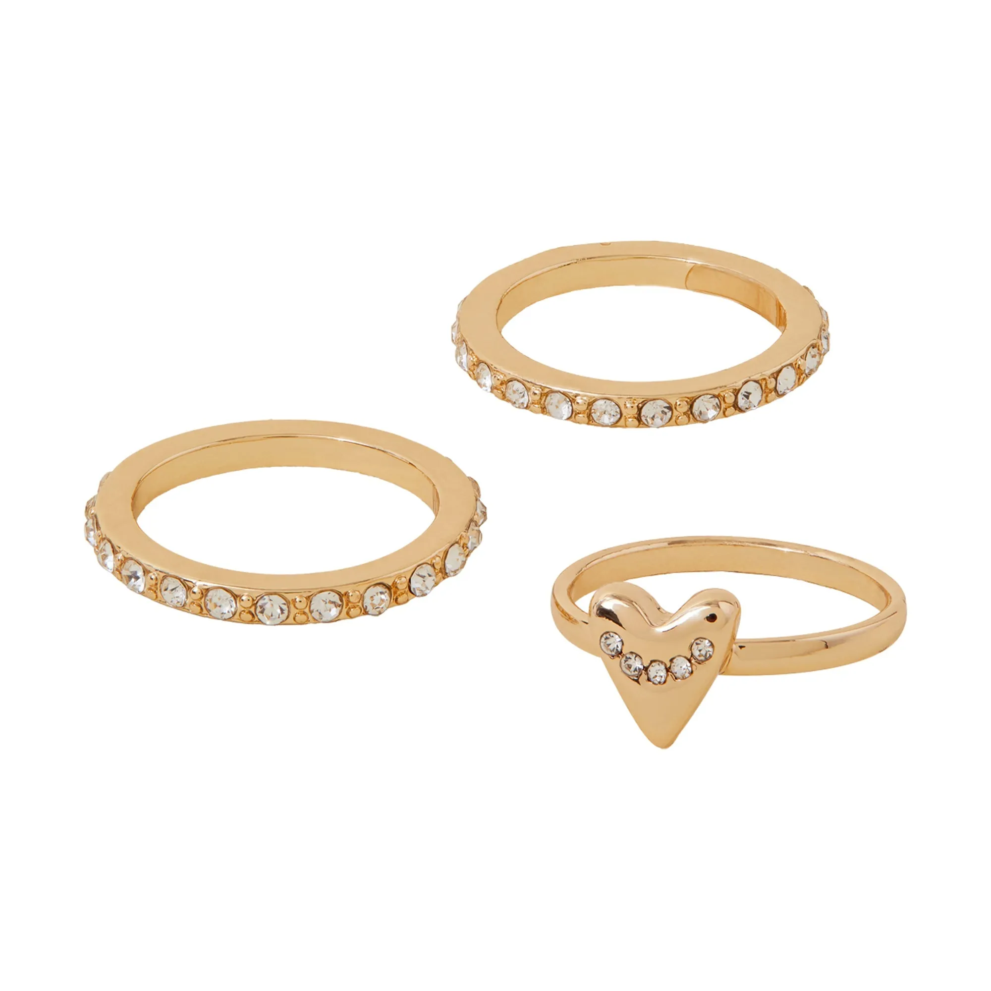 Accessorize London Women's Gold Heart Gem Rings Pack Of 3-Medium