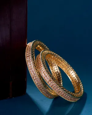 American Diamond Round Gold Bangles (Pack of 2)