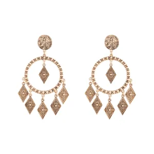 Antique Gold Textured Diamante Circle Earrings