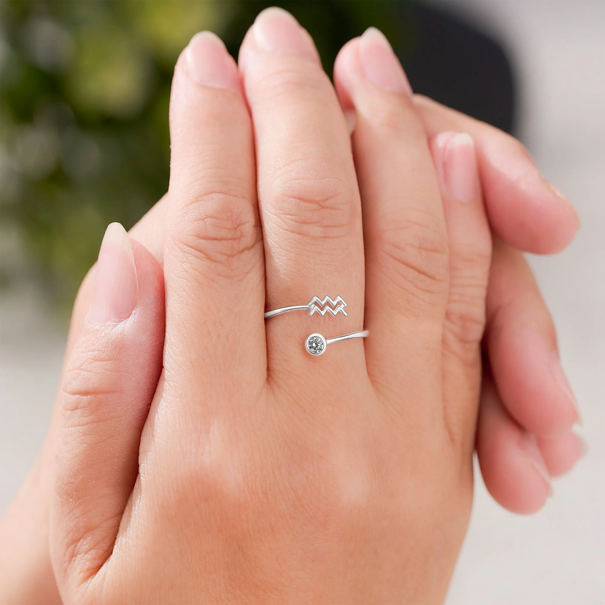 Aquarius Ring Sterling Silver Adjustable Zodiac Sign Ring