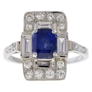 Art Deco Sapphire & Diamond Dinner Ring