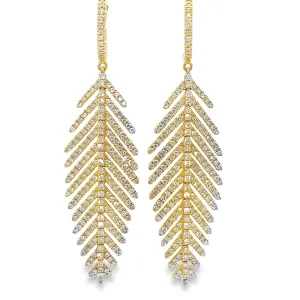 Articulate Feather Diamond Earrings in 18k Yellow Gold