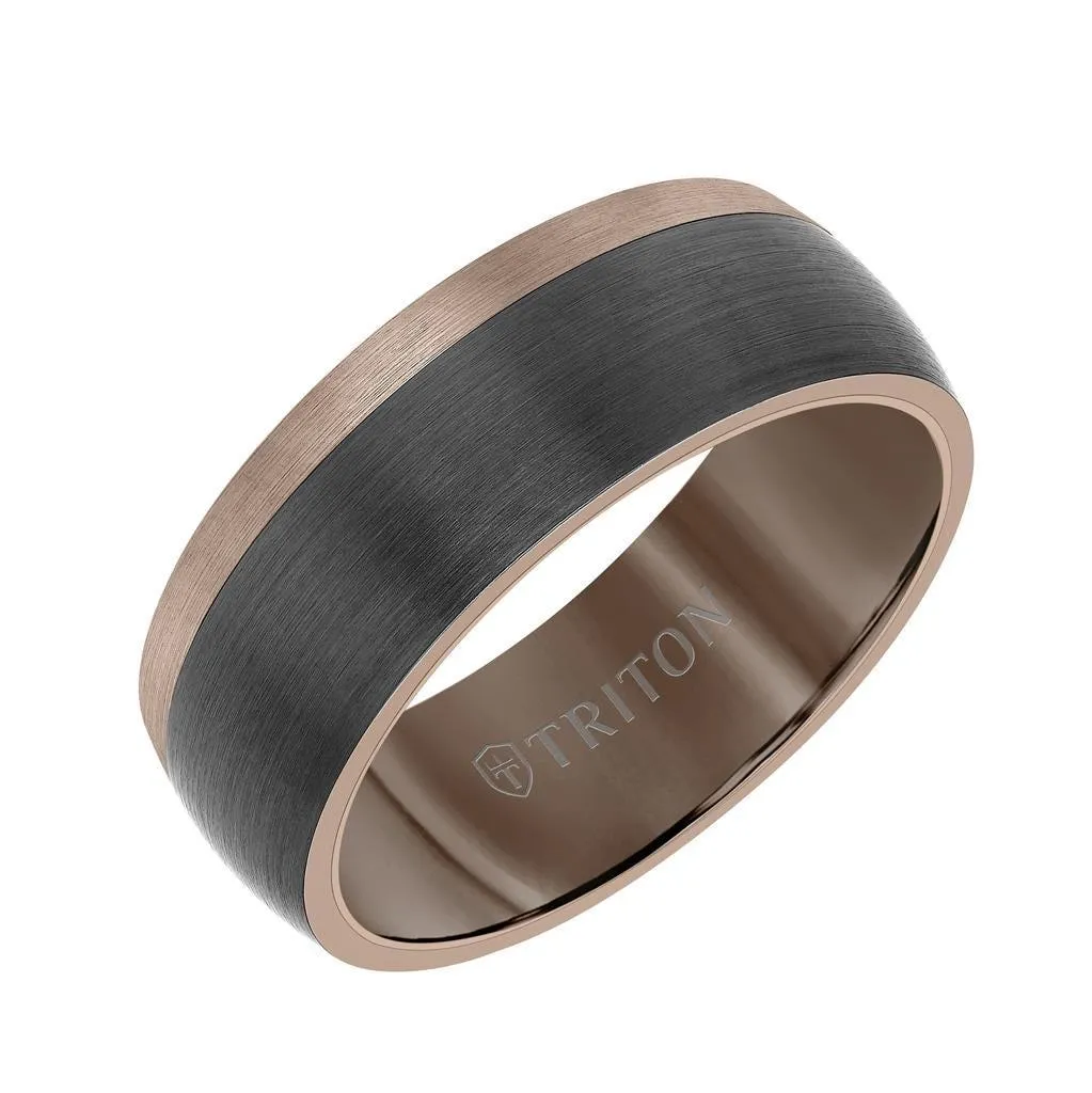 ARUN 8MM Brown & White Tungsten Carbide Ring - Color Blocking and Dome Shape