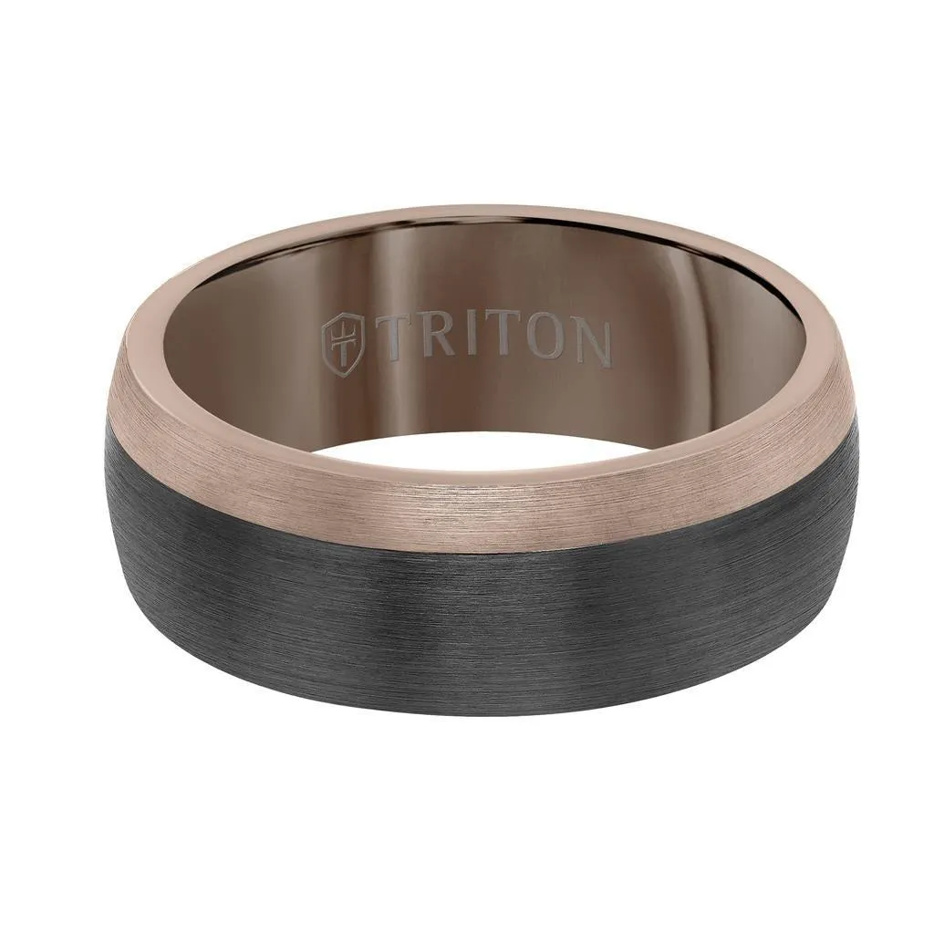 ARUN 8MM Brown & White Tungsten Carbide Ring - Color Blocking and Dome Shape