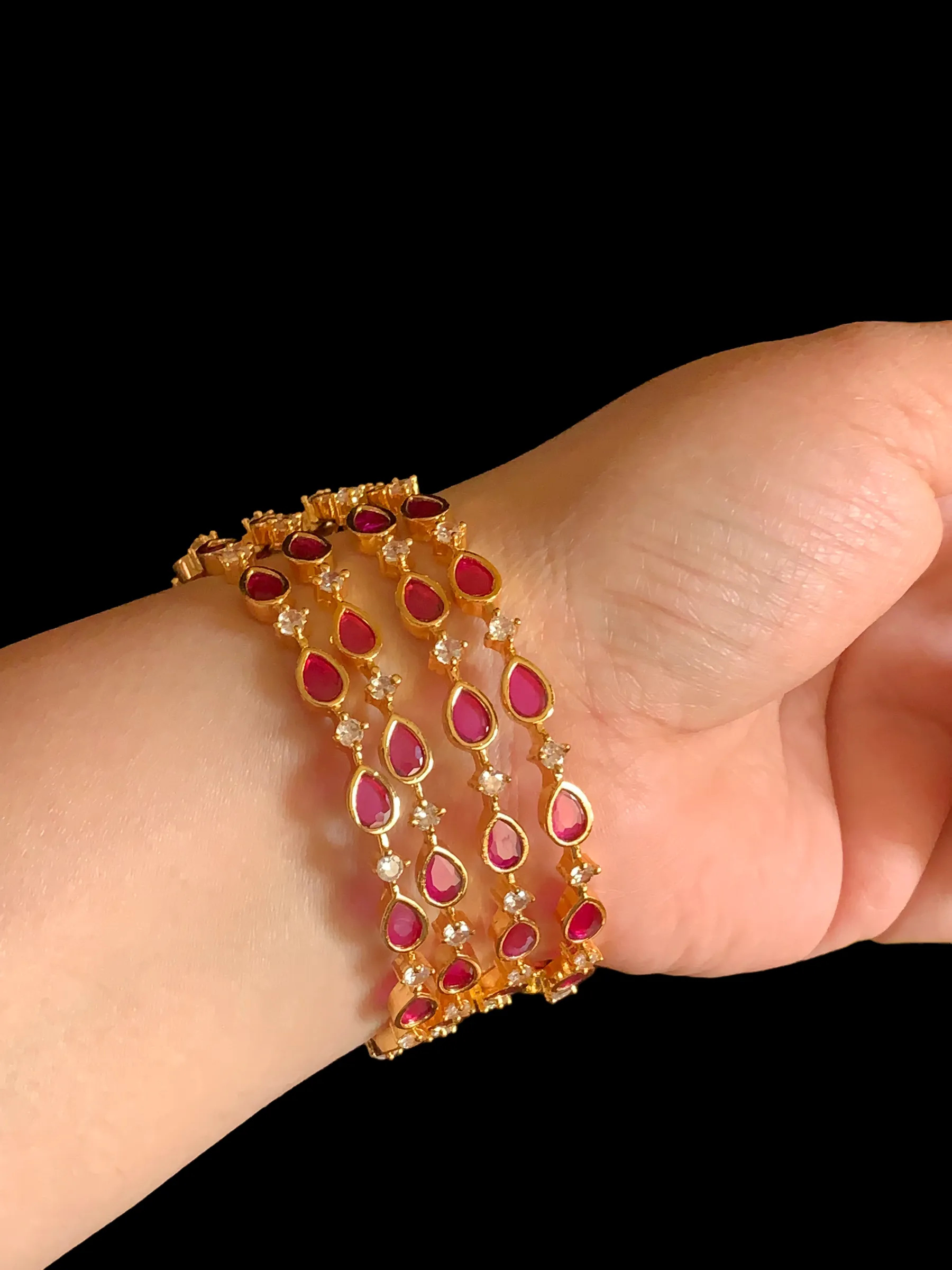 B122 cz bangles - set of 4  - Ruby ( SHIPS IN 4 WEEKS  )