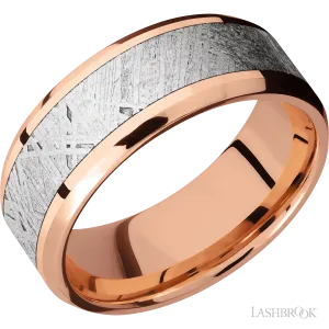 Beveled 14K Rose Gold with Polish , Polish Finish and Meteorite Inlay - 8MM