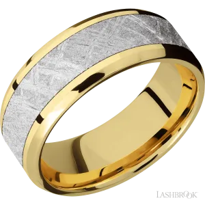 Beveled 14K Yellow Gold with Polish , Polish Finish and Meteorite Inlay - 8MM