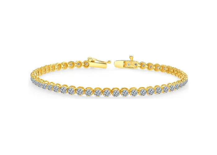 Beverly Hills Jewelers 1.00 Carat tw Beautiful Yellow Gold Round Brilliant Cut Shiny White (I Clarity) Diamond Ladies Tennis Bracelet.Secure Double Clasp.