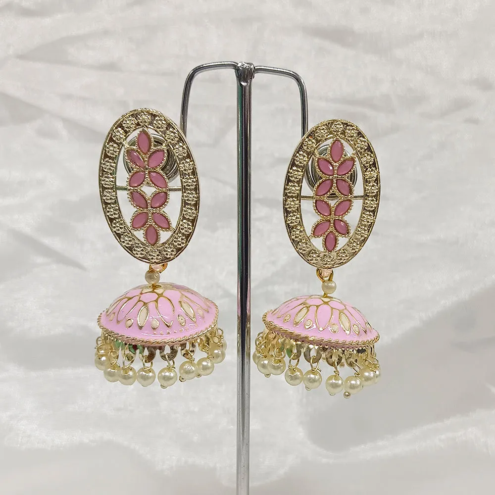 Bhavi Jewels Gold Plated Kundan Stone & Meenakari Jhumkis Earrings