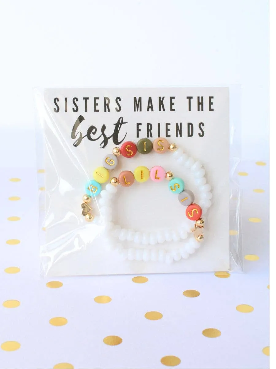 Big Sis Lil Sis Best Friends Bracelets - Pearl / Multi Colored