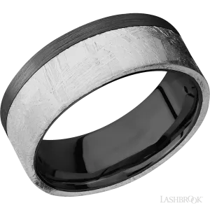 Black Zirconium flat band with an edge meteorite inlay - 8MM